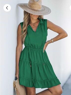 CUPSHE All American Sleeveless Green Tiered Summer Dress